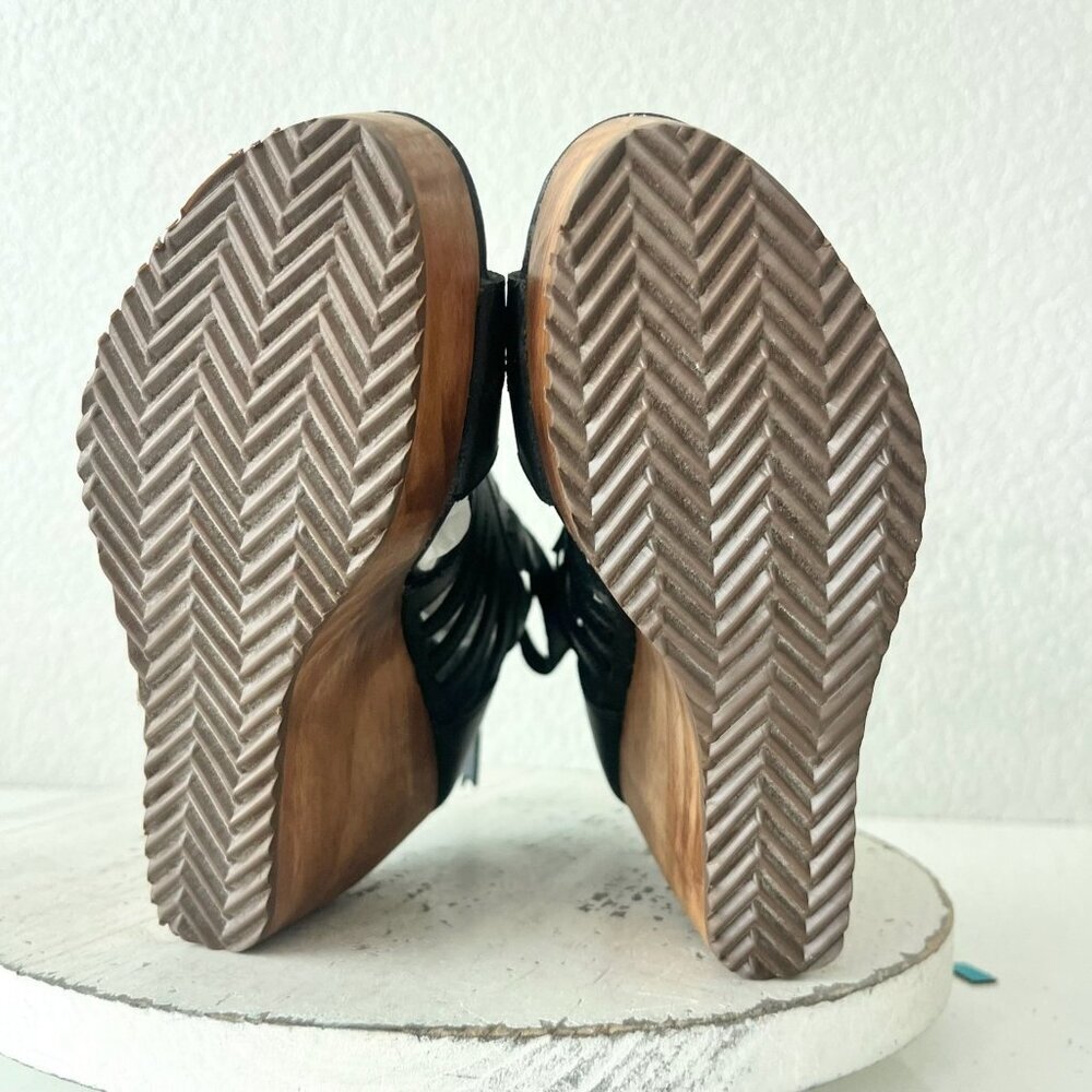 Lane Boots BECCA Womens Black Wedges Western Sandals Cowgirl Wooden Heel Size 5 - Picture 8 of 11